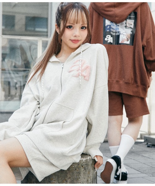 ANAP（アナップ）の「anap×AISAコラボスウェットハーフパンツ（スウェットパンツ・キッズ・グレー/ブラウン・FREE）」の9枚目の写真