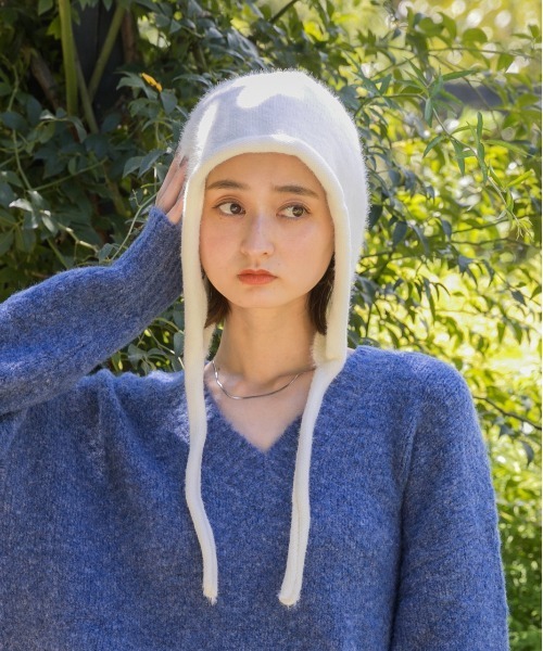 ad thie(アドティエ)の「シャギー フライトニットキャップ(ニットキャップ/ビーニー・レディース・ブラック/ピンク/ライトブルー/ブラウン/オフホワイト/ブルー・FREE)」の2枚目の写真