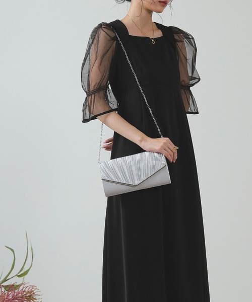 メタル プリーツ 2WAY クラッチ バック パーティー 結婚式 お呼ばれ