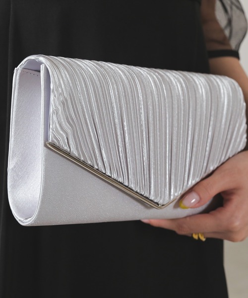 メタル プリーツ 2WAY クラッチ バック パーティー 結婚式 お呼ばれ