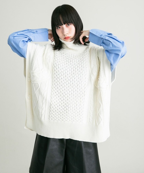 KBF（ケイビーエフ）の「ケーブルニットポンチョ（ニット/セーター