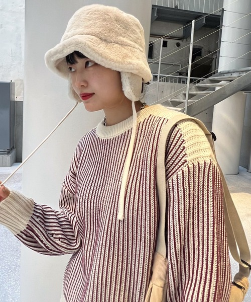 VICKY(ビッキー)の「【KOREAN ITEM】耳当てファーバケットハット(ハット・レディース・ベージュ/ブラック・M)」の2枚目の写真