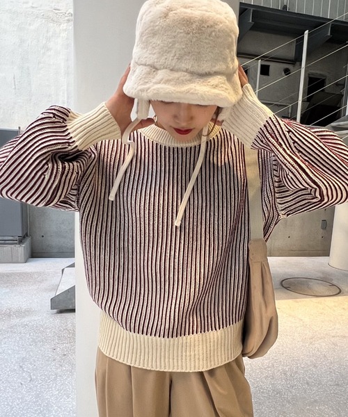 VICKY(ビッキー)の「【KOREAN ITEM】耳当てファーバケットハット(ハット・レディース・ベージュ/ブラック・M)」の7枚目の写真