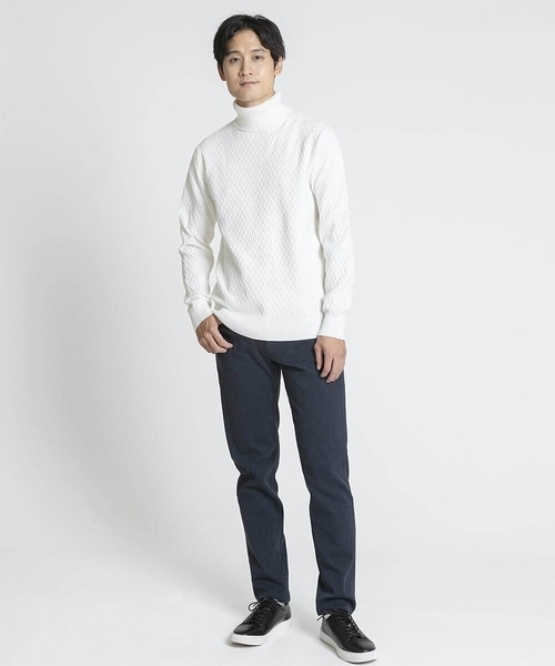 MK MICHEL KLEIN HOMME (エムケーミッシェルクランオム)の「タートルネックニット / ツイルへリンボン(ニット/セーター・メンズ・ブルー/ホワイト・48/46)」の5枚目の写真