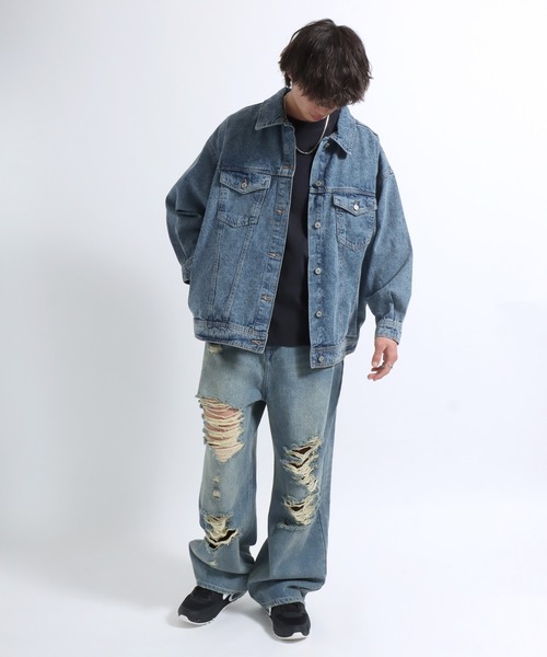Salong hameu(サロン ハミュー)の「ビッグシルエット デニムジャケット/Gジャン レディース メンズ ユニセックス(デニムジャケット・レディース・ブルー/ネイビー/ブラック・L/M)」の21枚目の写真