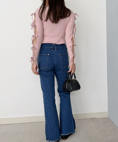 U by SPICK&SPAN(ユーバイスピックアンドスパン)の「リボンディテールニットトップス(ニット/セーター・レディース・ブラック/ホワイト系その他/ピンク・FREE)」の11枚目の写真