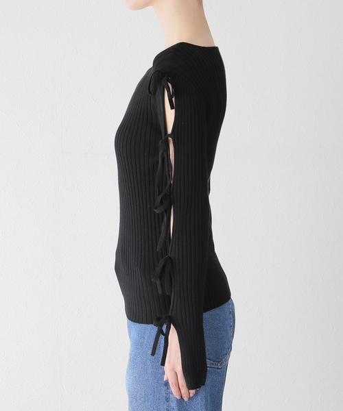 U by SPICK&SPAN(ユーバイスピックアンドスパン)の「リボンディテールニットトップス(ニット/セーター・レディース・ブラック/ホワイト系その他/ピンク・FREE)」の14枚目の写真
