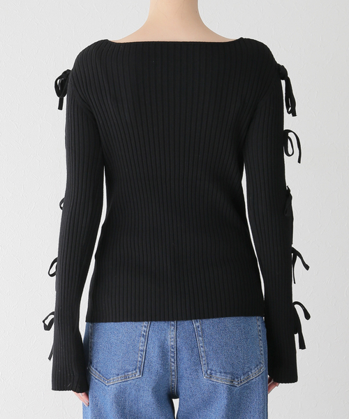 U by SPICK&SPAN(ユーバイスピックアンドスパン)の「リボンディテールニットトップス(ニット/セーター・レディース・ブラック/ホワイト系その他/ピンク・FREE)」の12枚目の写真