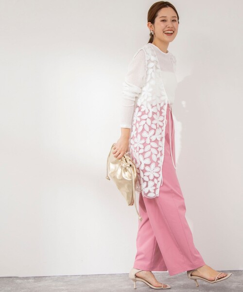 NOLLEY’S（ノーリーズ）の「ウォッシャブルチノ風ワイドパンツ（チノパンツ・レディース・ピンク/ベージュ/ホワイト・38/36）」の4枚目の写真