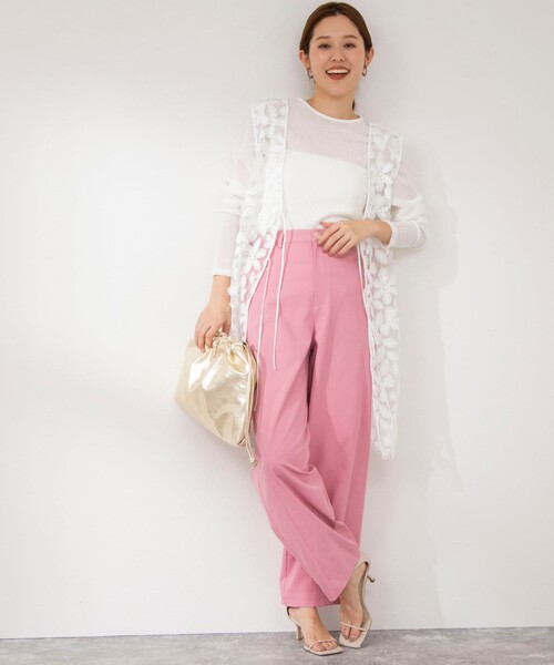 NOLLEY’S（ノーリーズ）の「ウォッシャブルチノ風ワイドパンツ（チノパンツ・レディース・ピンク/ベージュ/ホワイト・38/36）」の6枚目の写真