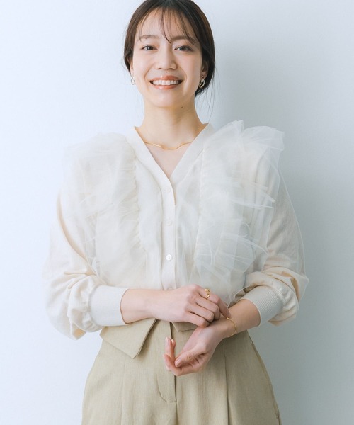 HEYUMM(ヘユム)の「チュールドッキングカーディガン(カーディガン/ボレロ・レディース・ラベンダー/アイボリー/チャコールグレー・ONE)」の10枚目の写真
