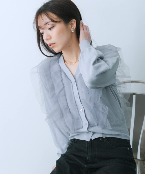 HEYUMM(ヘユム)の「チュールドッキングカーディガン(カーディガン/ボレロ・レディース・ラベンダー/アイボリー/チャコールグレー・ONE)」の16枚目の写真
