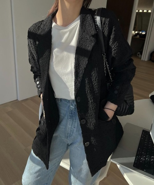 WILLFULLY（ウィルフリー）の「matelasse comfortable tailored JK（テーラードジャケット・レディース・ブラック/ライトホワイト・FREE）」の2枚目の写真