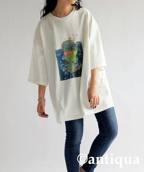 antiqua(アンティカ)の「アートデザインバスクTシャツ(Tシャツ/カットソー・レディース・オフホワイト・ML/LXL)」の5枚目の写真