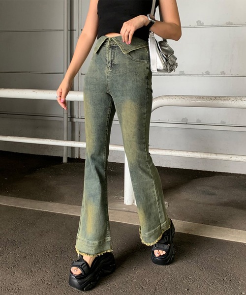 non-hedge（ノンヘッジ）の「ウエスト折り返しフレアデニムパンツ（デニムパンツ・レディース・ブルー/インディゴブルー/ライトブルー/ブラック・S/M）」の5枚目の写真