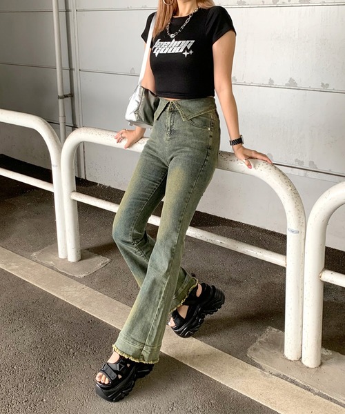 non-hedge（ノンヘッジ）の「ウエスト折り返しフレアデニムパンツ（デニムパンツ・レディース・ブルー/インディゴブルー/ライトブルー/ブラック・S/M）」の6枚目の写真