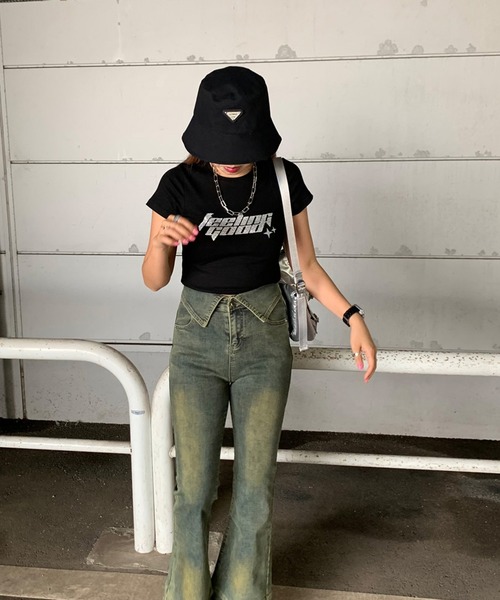 non-hedge（ノンヘッジ）の「ウエスト折り返しフレアデニムパンツ（デニムパンツ・レディース・ブルー/インディゴブルー/ライトブルー/ブラック・S/M）」の8枚目の写真
