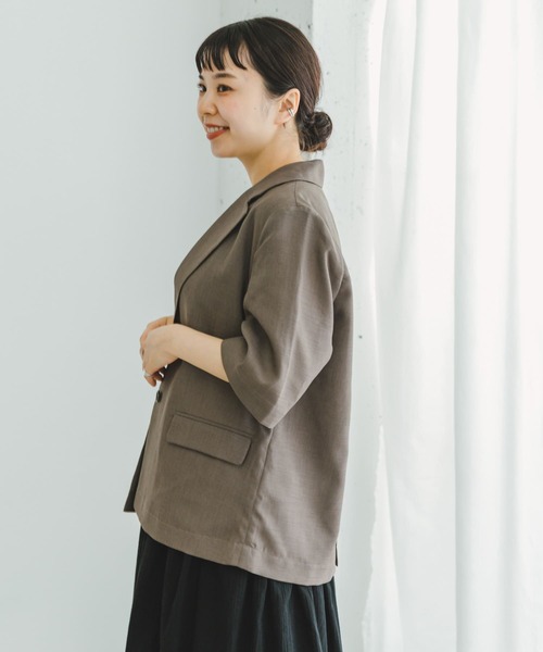 ITEMS URBANRESEARCH（アイテムズ アーバンリサーチ）の「『セットアップ対応』リネンライクハンソデジャケット（セットアップ・レディース・ブラック/モカ・FREE）」の7枚目の写真