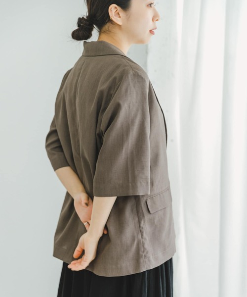 ITEMS URBANRESEARCH（アイテムズ アーバンリサーチ）の「『セットアップ対応』リネンライクハンソデジャケット（セットアップ・レディース・ブラック/モカ・FREE）」の8枚目の写真
