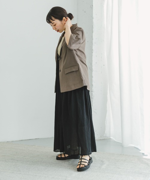 ITEMS URBANRESEARCH（アイテムズ アーバンリサーチ）の「『セットアップ対応』リネンライクハンソデジャケット（セットアップ・レディース・ブラック/モカ・FREE）」の10枚目の写真