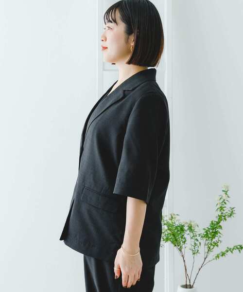 ITEMS URBANRESEARCH（アイテムズ アーバンリサーチ）の「『セットアップ対応』リネンライクハンソデジャケット（セットアップ・レディース・ブラック/モカ・FREE）」の12枚目の写真