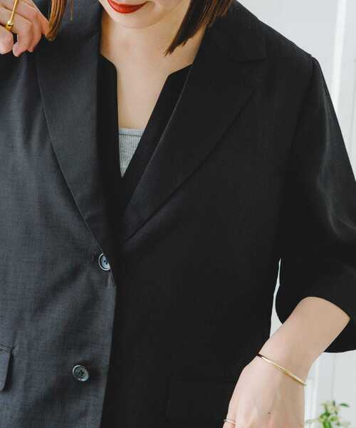 ITEMS URBANRESEARCH（アイテムズ アーバンリサーチ）の「『セットアップ対応』リネンライクハンソデジャケット（セットアップ・レディース・ブラック/モカ・FREE）」の14枚目の写真