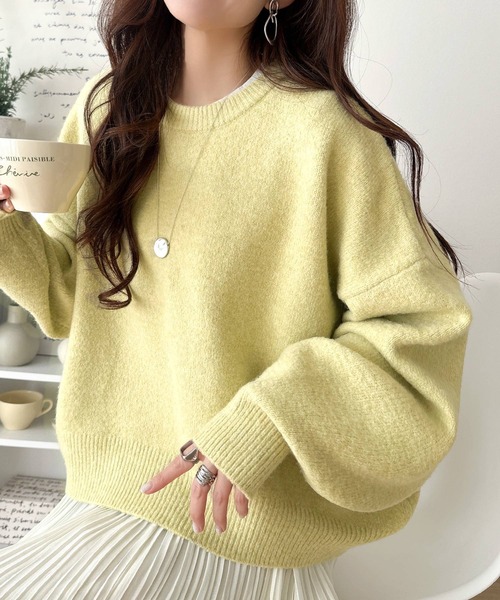 classicalelf（クラシカルエルフ）の「ゆったりふわふわもっちりの癒しアイテム。コクーン シルエット ミックス カラー オーバーサイズニット（ニット/セーター・レディース・チャコール/ピンク/ブルー/モカ/アイボリー/ブラウン/ライム・LARGE/MEDIUM/X-LARGE/SMALL）」の5枚目の写真