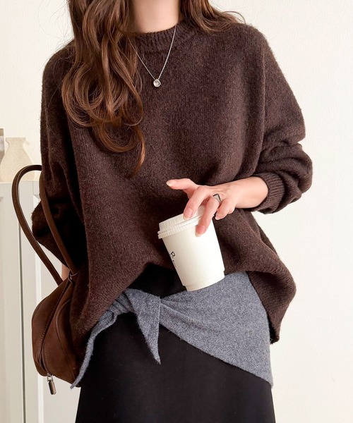 classicalelf（クラシカルエルフ）の「ゆったりふわふわもっちりの癒しアイテム。コクーン シルエット ミックス カラー オーバーサイズニット（ニット/セーター・レディース・チャコール/ピンク/ブルー/モカ/アイボリー/ブラウン/ライム・LARGE/MEDIUM/X-LARGE/SMALL）」の10枚目の写真
