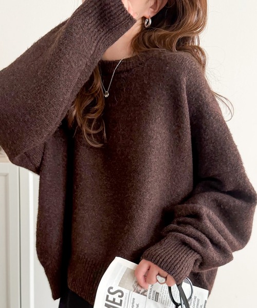 classicalelf（クラシカルエルフ）の「ゆったりふわふわもっちりの癒しアイテム。コクーン シルエット ミックス カラー オーバーサイズニット（ニット/セーター・レディース・チャコール/ピンク/ブルー/モカ/アイボリー/ブラウン/ライム・LARGE/MEDIUM/X-LARGE/SMALL）」の11枚目の写真