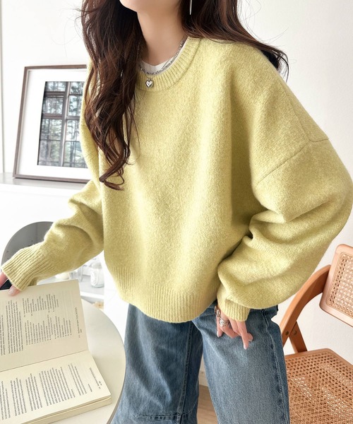 classicalelf（クラシカルエルフ）の「ゆったりふわふわもっちりの癒しアイテム。コクーン シルエット ミックス カラー オーバーサイズニット（ニット/セーター・レディース・チャコール/ピンク/ブルー/モカ/アイボリー/ブラウン/ライム・LARGE/MEDIUM/X-LARGE/SMALL）」の15枚目の写真