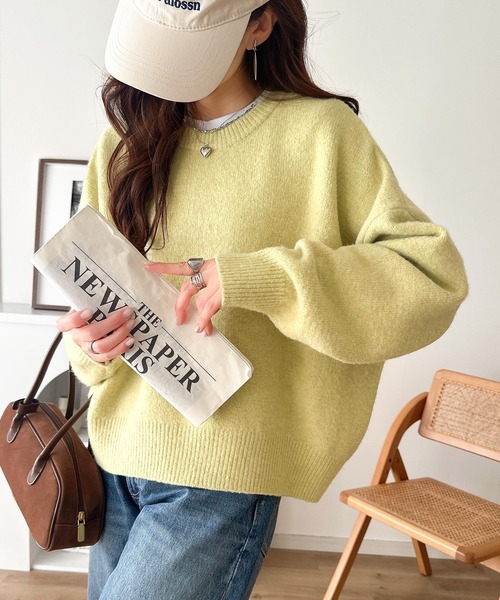 【極美品】ムータマリンゴルフ　レタードコットンニットセーター　ベージュ 極美品】ムータマリンゴルフ レタードコットンニットセーター ベージュ