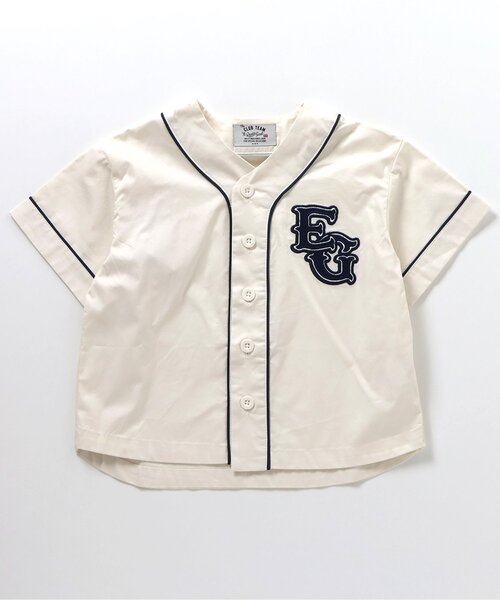 apres les cours(アプレレクール)の「ワッペン付きベースボールシャツ(シャツ/ブラウス・キッズ・ストライプ/オフホワイト・100/110/120/80/130/90)」の2枚目の写真