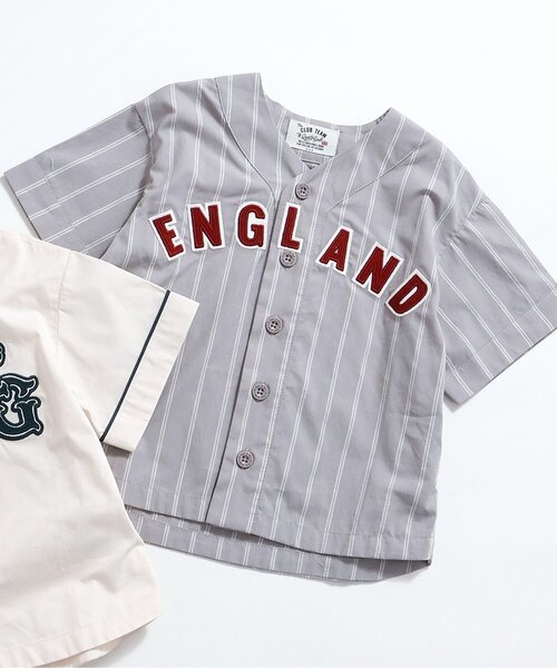 apres les cours(アプレレクール)の「ワッペン付きベースボールシャツ(シャツ/ブラウス・キッズ・ストライプ/オフホワイト・100/110/120/80/130/90)」の1枚目の写真
