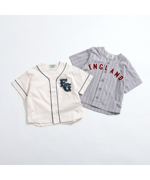 apres les cours(アプレレクール)の「ワッペン付きベースボールシャツ(シャツ/ブラウス・キッズ・ストライプ/オフホワイト・100/110/120/80/130/90)」の3枚目の写真