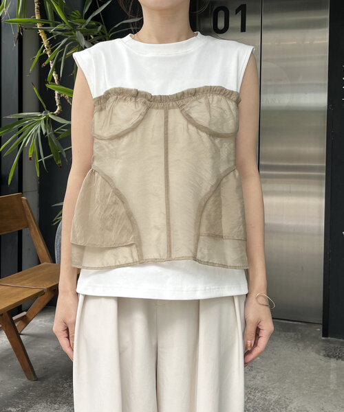 CAPRICIEUX LE'MAGE(カプリシューレマージュ)の「オーガンジービスチェTシャツ(Tシャツ/カットソー・レディース・ベージュ/ブラック・FREE)」の20枚目の写真