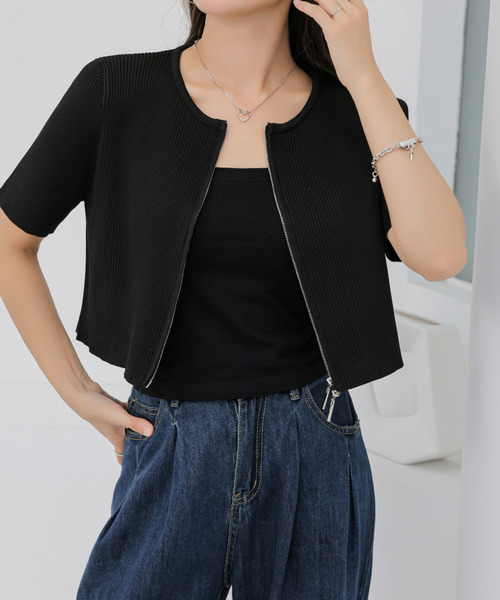 BANNER SELECT(バナーセレクト)の「袖配色Wジップ5分袖リブニットトップス(Tシャツ/カットソー・レディース・ブルー/ブラック系その他/ブラック/ブルー系その他/ベージュ/ベージュ系その他・FREE)」の18枚目の写真