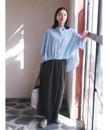 Samansa Mos2 blue | ラップ風ワイドパンツ(その他パンツ)