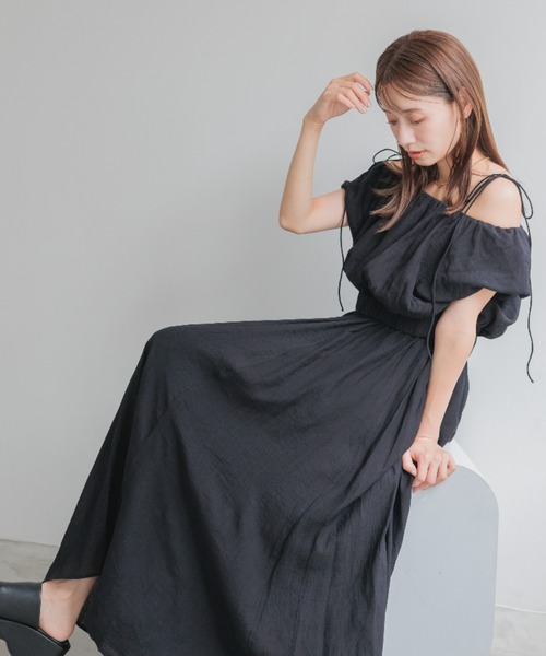 mysty woman（ミスティウーマン）の「［追加1］バルーンスリーブワンピSET　 128559（ワンピース・レディース・ライトカーキ/ブラック/オフホワイト・FREE）」の2枚目の写真