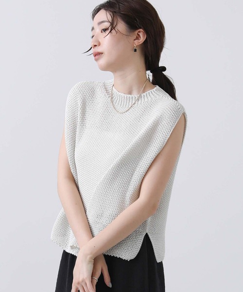 CLOCHE（クロシェ）の「和紙混ホールＧフレンチニット（ニット/セーター・レディース・ブルー/グレイッシュベージュ・FREE）」の7枚目の写真