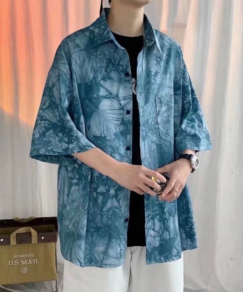 CREARE -LINO-（クレアーレリノ）の「タイダイ柄/ニュアンス半袖シャツ（シャツ/ブラウス・メンズ・ブラック/ブルー・MEDIUM/LARGE）」の8枚目の写真