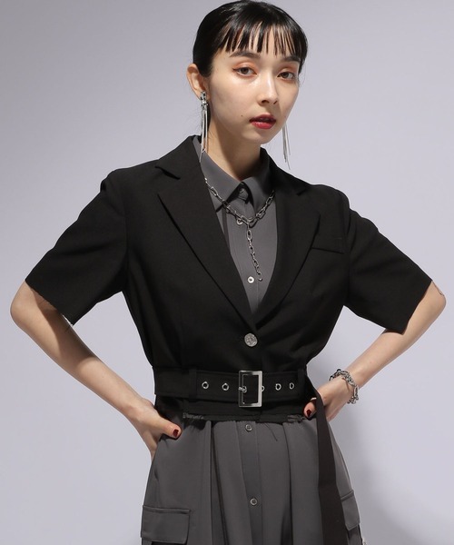 HARE（ハレ）の「カットオフショートジャケット(HARE)（テーラードジャケット・レディース・オフホワイト/ブラック・FREE）」の2枚目の写真