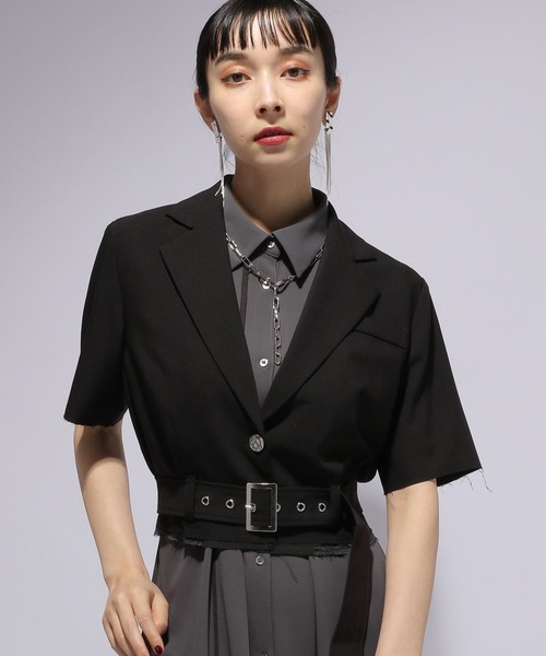 HARE（ハレ）の「カットオフショートジャケット(HARE)（テーラードジャケット・レディース・オフホワイト/ブラック・FREE）」の9枚目の写真