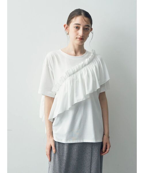 Editt by YECCA VECCA（エディットバイイェッカヴェッカ）の「ラッフルデザインドロストアシメTee（Tシャツ/カットソー・レディース・ブラック/オフホワイト/ネイビー・FREE）」の6枚目の写真