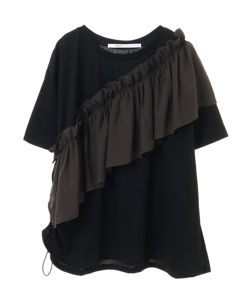 Editt by YECCA VECCA（エディットバイイェッカヴェッカ）の「ラッフルデザインドロストアシメTee（Tシャツ/カットソー・レディース・ブラック/オフホワイト/ネイビー・FREE）」の9枚目の写真