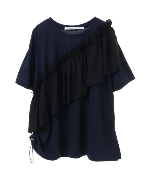Editt by YECCA VECCA（エディットバイイェッカヴェッカ）の「ラッフルデザインドロストアシメTee（Tシャツ/カットソー・レディース・ブラック/オフホワイト/ネイビー・FREE）」の8枚目の写真