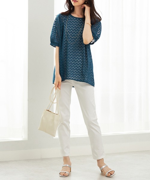 BELLUNA PLUS（ベルーナ）の「ラッセルレースパフ袖アンサンブル（アンサンブル・レディース・ライラック/ブルー/ブラック・MEDIUM/LARGE/X-LARGE）」の20枚目の写真