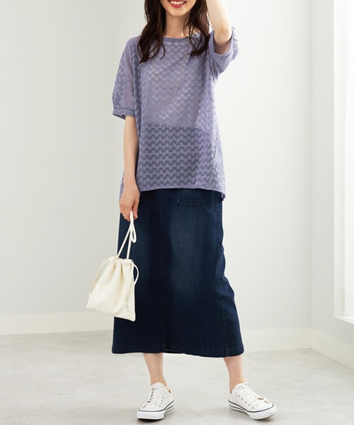 BELLUNA PLUS（ベルーナ）の「ラッセルレースパフ袖アンサンブル（アンサンブル・レディース・ライラック/ブルー/ブラック・MEDIUM/LARGE/X-LARGE）」の13枚目の写真