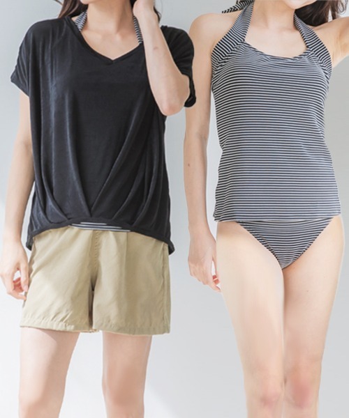 4点セット】ホルターネックタンクトップ×ショーツ×Tシャツ
