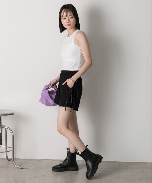 ad thie(アドティエ)の「サイドリボンショートパンツ(スウェットパンツ・レディース・ブラック/チャコール/杢グレー/オフホワイト・FREE)」の11枚目の写真