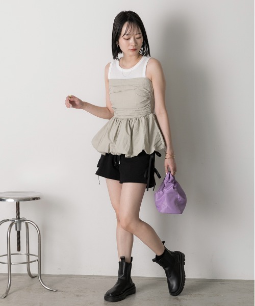 ad thie(アドティエ)の「サイドリボンショートパンツ(スウェットパンツ・レディース・ブラック/チャコール/杢グレー/オフホワイト・FREE)」の15枚目の写真